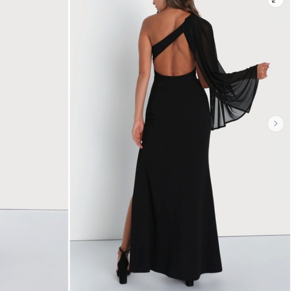 LULU's Sexy Prom Wedding Sophsticated Elegant One Shoulder Cape Maxi Dress - Picture 1 of 5